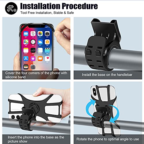 Detachable Bike Phone Holder, Universal Bicycle Motorcycle Cell Phone Mount, 360° Rotatable Adjustable Bike Phone Mount Compatible for 4" to 6.7" Smartphones