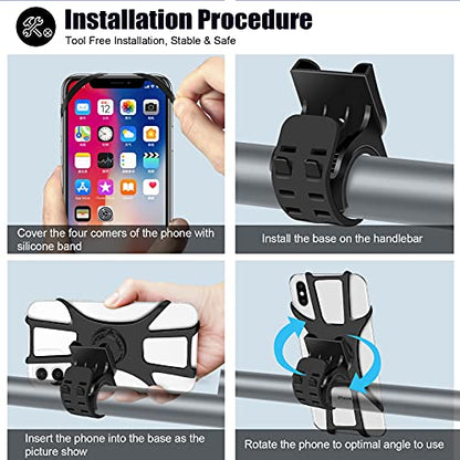 Detachable Bike Phone Holder, Universal Bicycle Motorcycle Cell Phone Mount, 360° Rotatable Adjustable Bike Phone Mount Compatible for 4" to 6.7" Smartphones