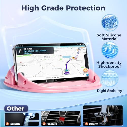 Loncaster Car Phone Holder, Car Phone Mount Silicone Car Pad Mat for Various Dashboards, Slip Free Phone Stand Compatible with iPhone, Samsung, Pink - color: Pink-1pack