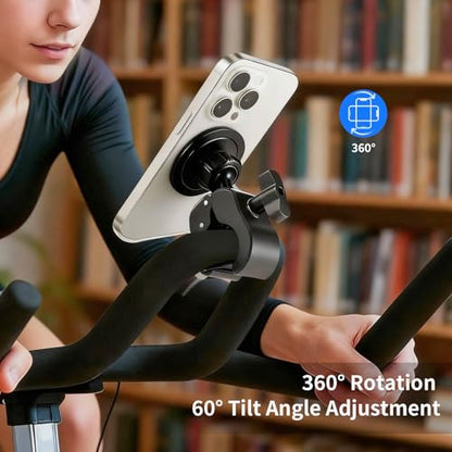 Magnetic Phone Holder Clamp Mount –Strong Magnet Mount for Gym, Microphone Stand, Treadmill, Stroller, Spin Bike, Golf cart, Handlebar,Dia 0.4-2" Rod, compatible with iPhone 16 15 14 13 12 series
