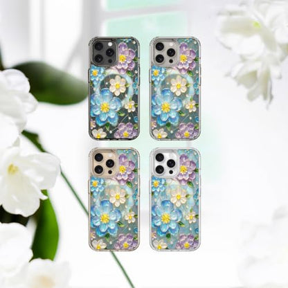 for iPhone 16 Pro Max Magnetic Case【Compatible with MagSafe】 Aesthetic Oil Painting Stained Glass Flower Design, Slim Fit Hard PC Back Shockproof Cute Clear Phone Cover, Blue Purple - color: Blue Purple, size: iPhone 16 Pro Max