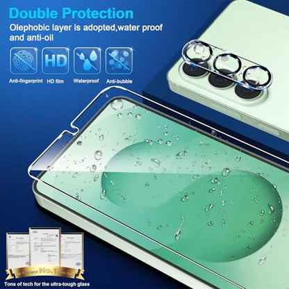 3 Pack for Samsung Galaxy S26 Screen Protector Tempered Glass + 3 Pack Camera Lens Protector, Military Grade Shatterproof, 9H Hardness, Fingerprint Unlock, HD Clear Case Friendly 6.3 Inch