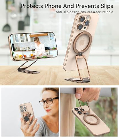 Magnetic Phone Ring Holder for MagSafe Phone Grip & Kickstand, Strong Dual-Sided Magnets Compatible with MagSafe Car Mount Gym for iPhone 17/16 Pro Max 15/14/13/12 and Android Phone Cases (Brown) - color: Brown