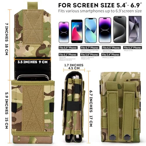 Dual Tactical Phone Pouch Molle Phone Holster Double Capacity Holder Universal Utility EDC Pouch for iPhone 17 Pro Max/17 Pro/16 Pro Max/16 Pro/15 Pro Max/15 - color: Camo