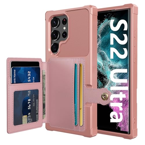 Wallet Case for Samsung Galaxy S22 Ultra, Compatible with Magnetic Car Mount, Heavy Duty Shockproof Rugged Soft TPU Back Leather Flip Credit Card Holder Cover 6.8 inch, Pink - color: Pink, size: Samsung Galaxy S22 Ultra