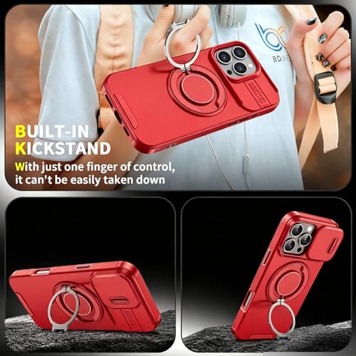 Rugged Shockproof Case for iPhone 17 Pro Max, Heavy Duty Protective Phone Case with Slide Camera Cover, 360° Rotatable Ring Stand & Magnetic Car Mount Compatible (Red,iPhone 17 Pro Max) - color: Red