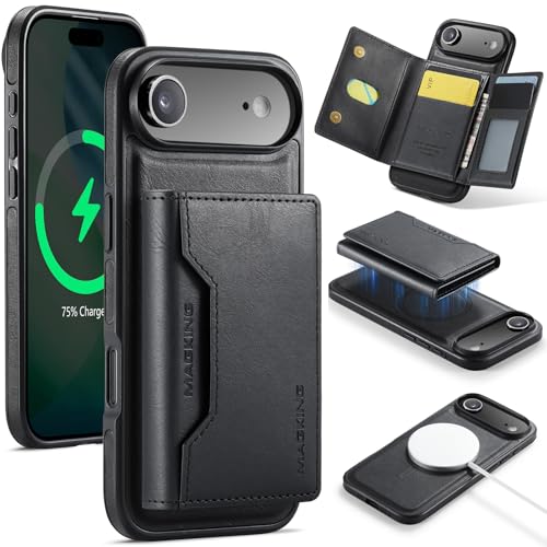 K2 2 in 1 Detachable Magnetic Phone Cases Compatible with iPhone Air / 17 Air Case with Card Holder RFID Blocking , Compatible with Magsafe Wallet, Leather 6.5'' (Black, iPhone Air) - color: Black, size: iPhone Air