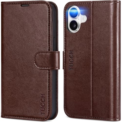 TUCCH Wallet Case for iPhone 16 (6.1") 2024, Flip Stand, Chocolate Brown | RFID Blocking, 4 Card Holders, Kickstand, PU Leather, Shockproof TPU Shell, Magnetic Closure, Protective Folio Cover - color: Chocolate Brown