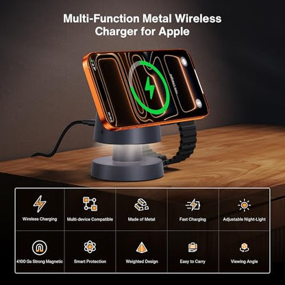 iVANKY 3 in 1 Mag-Safe Charger Stand, 15W Fast Magnetic Wireless Charging Station with Night Light for iPhone 18 Pro/Pro Max 17e 17 16 15 14 13, Apple Watch, AirPods 4/3/2/Pro(No AC Adapter) - size: No Adapter