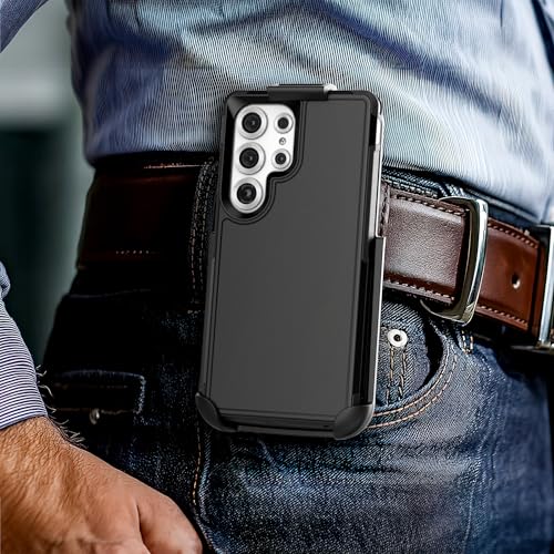 Encased Rugged Belt Case for Samsung Galaxy S25 Ultra, Protective [Heavy Duty] Dual-Layer Shockproof Cover with Rotating Belt Clip Holster (Compatible with MagSafe), Black (S25 Ultra) - size: S25 Ultra