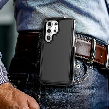 Encased Rugged Belt Case for Samsung Galaxy S25 Ultra, Protective [Heavy Duty] Dual-Layer Shockproof Cover with Rotating Belt Clip Holster (Compatible with MagSafe), Black (S25 Ultra) - size: S25 Ultra