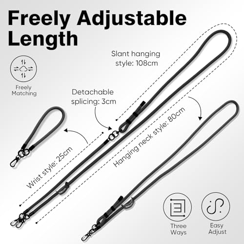 Phone Lanyard, Adjustable Wrist Strap, 2 Pads, Anti Theft Lanyard Crossbody, Multifunctional Cell Phone Neck Strap - color: Black