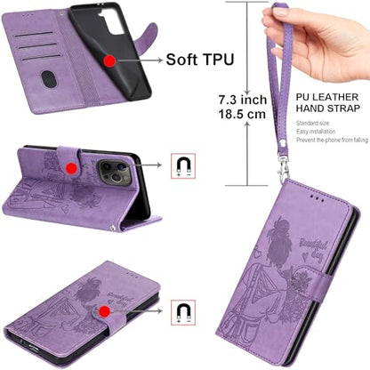 Wallet Case for Samsung Galaxy A16 5G, Purple Girl | Women Flip Folio Cover, Embossed PU Leather, Stand, Credit Card Holders Slots, Wrist Strap - color: 10