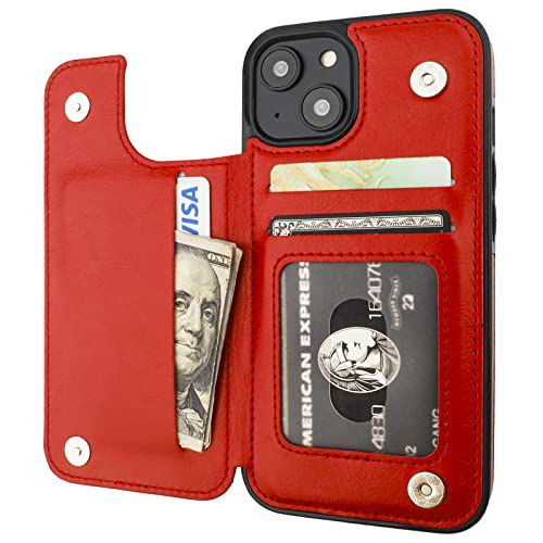 ONETOP for iPhone 14 Wallet Case with Credit Card Holder,Red - color: Red