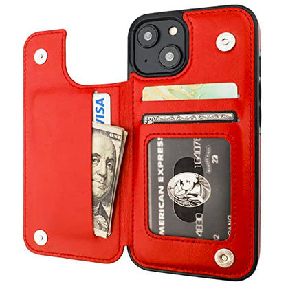 ONETOP for iPhone 14 Wallet Case with Credit Card Holder,Red - color: Red