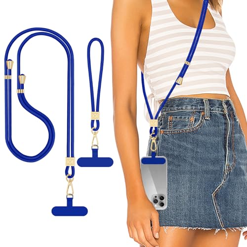 Hovmwey Phone Lanyard Crossbody, Hand Wrist Strap Lanyard with 2 Phone Tethers, Adjustable Anti Theft Phone Strap Neck Lanyard for Keys ID Badges Phones Wallet, Royal Blue - color: Royal Blue