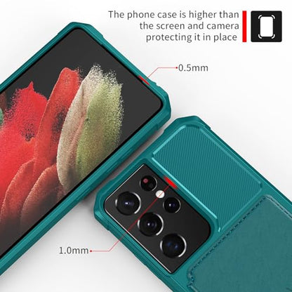 Wallet Case for Samsung Galaxy S21 Ultra, Compatible with Magnetic Car Mount, Heavy Duty Shockproof Rugged Soft TPU Back Leather Flip Credit Card Holder Cover 6.8 inch, Green - color: Green, size: Samsung Galaxy S21 Ultra