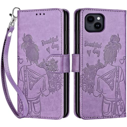 for iPhone 15 Plus Wallet case, Purple-Girl | 3 Card Holders, Kickstand, Shockproof TPU Shell, PU Leather, Magnetic Closure, Protective Flip Folio Cover, Women - color: 2