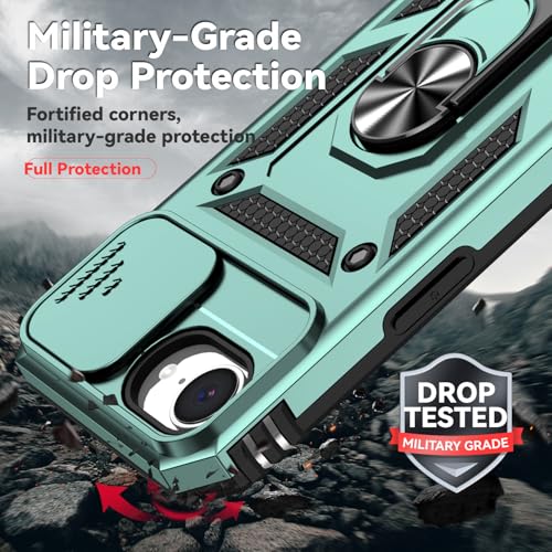 for iPhone 17E / iPhone 16E Case, with Camera Lens Cover Screen Protector, Dual Layer Military-Grade Drop Tested Magnetic Ring Holder Kickstand Protective Phone Case for iPhone 16E / 17E (Dark Green) - color: Dark Green w/ camera cover Military-Grade 2nd