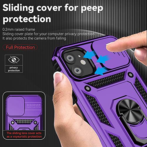 for iPhone 11 Case,with Screen Protectors and Camera Cover,[Military Grade] 16ft.Drop Tested Cover with Magnetic Kickstand Protective Case for iPhone 11 6.1 inch, Purple - color: Purple