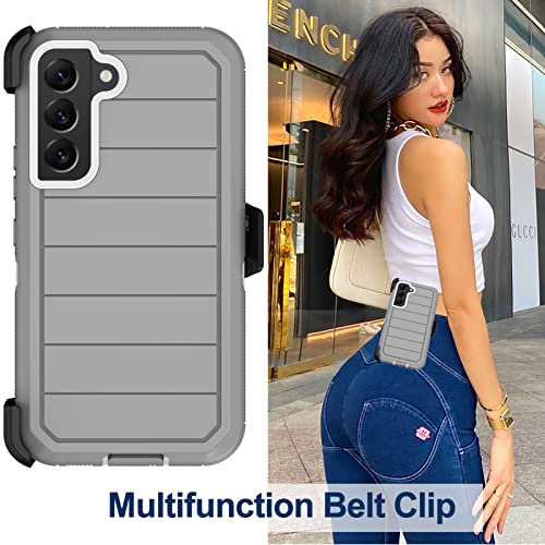 for Samsung Galaxy S22 Case with Belt Clip Holster, 2X Screen Protector, Military Grade Protection Heavy Duty Full Body Shockproof Dust-Proof Rugged Protective Cover for Samsung S22 5G (Gray White B) - color: Grey White-B