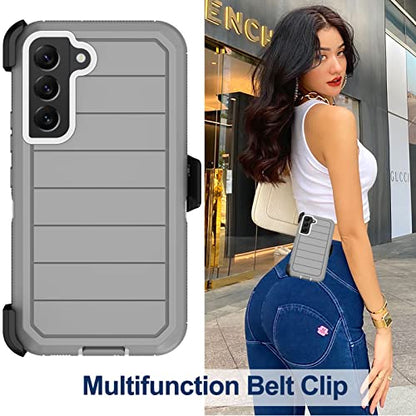 for Samsung Galaxy S22 Case with Belt Clip Holster, 2X Screen Protector, Military Grade Protection Heavy Duty Full Body Shockproof Dust-Proof Rugged Protective Cover for Samsung S22 5G (Gray White B) - color: Grey White-B