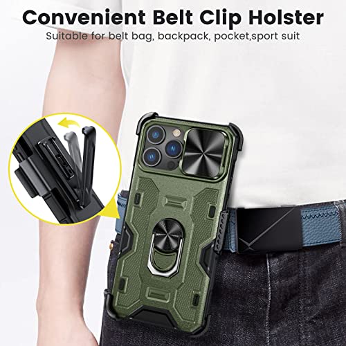 Caka for iPhone iPhone 13 & 12 Pro Max Case with Stand & Camera Cover | Belt Clip Holster, 360° Rotated Kickstand, Sliding Camera Lens Cover, Heavy Duty Hard Shockproof Rugged Phone Cover