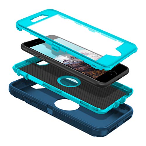 I-HONVA for iPhone SE 2022/2020 Case Built-in Screen Protector Shockproof Dust/Drop Proof 3 in 1 Full Body Rugged Heavy Duty Cover for Apple iPhone SE 3rd/2nd Gen 4.7,Turquoise - color: Turquoise/Blue