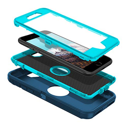 I-HONVA for iPhone SE 2022/2020 Case Built-in Screen Protector Shockproof Dust/Drop Proof 3 in 1 Full Body Rugged Heavy Duty Cover for Apple iPhone SE 3rd/2nd Gen 4.7,Turquoise - color: Turquoise/Blue