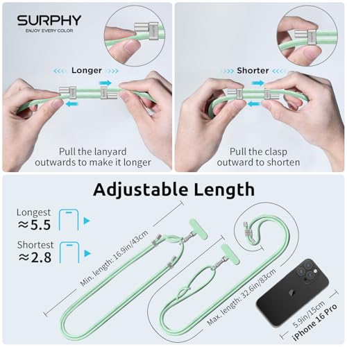 SURPHY Phone Lanyard Crossbody, Phone Strap Crossbody with 2 Tether Tabs - color: Green