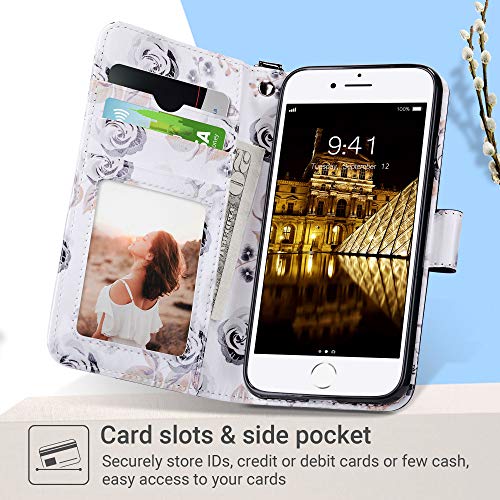 ULAK for iPhone SE 3(2022)/SE(2020)/8/7 Wallet Case Card Holder, Black | Premium PU Leather Flip Case with Kickstand Card Slots [RFID Blocking] Wrist Strap, Durable Shockproof Cover 4.7 Inch - color: Black