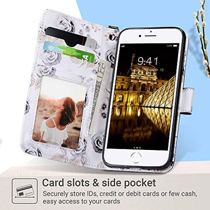 ULAK for iPhone SE 3(2022)/SE(2020)/8/7 Wallet Case Card Holder, Black | Premium PU Leather Flip Case with Kickstand Card Slots [RFID Blocking] Wrist Strap, Durable Shockproof Cover 4.7 Inch - color: Black