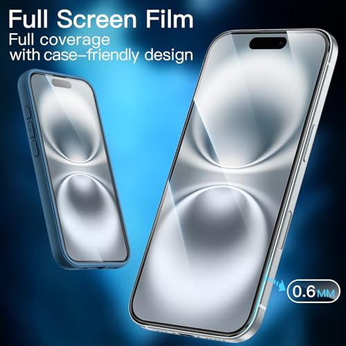 JETech Full-Coverage Screen Protector for iPhone 16, 3-Pack | Black Edge Tempered Glass, Easy Installation Tool, HD Clear, Case-Friendly - size: iPhone 16