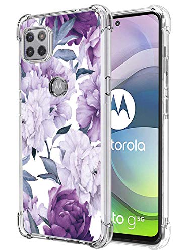 for Moto One 5G Ace Case, Moto G 5G Case, Slim Flexible TPU for Girls Women Airbag Bumper Shock Absorption Rubber Soft Silicone Case Cover Fit for Motorola Moto One 5G Ace (Purple Flower) - color: Purple Flower