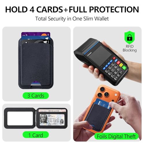 Magnetic Phone Wallet Stand for iPhone,4-Card Holder with RFID Blocking,6X Stronger Magnet,0.28in Slim Vegan Leather,Built-in Mirror &180° Stand for iPhone 17/16/15/14/13/12 Series(Brown) - color: Brown