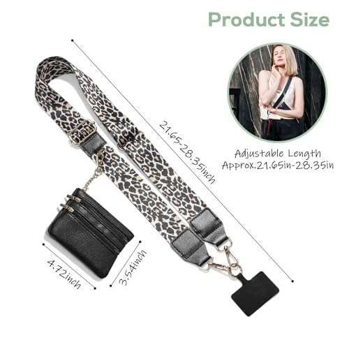 Clip and Go Phone Strap with Wallet Crossbody, Phone Chain Cross Body with Detachable Zippered Pouch, Phone Lanyard with Purse, Adjustable Mobile Strap(Leopard) - color: Leopard