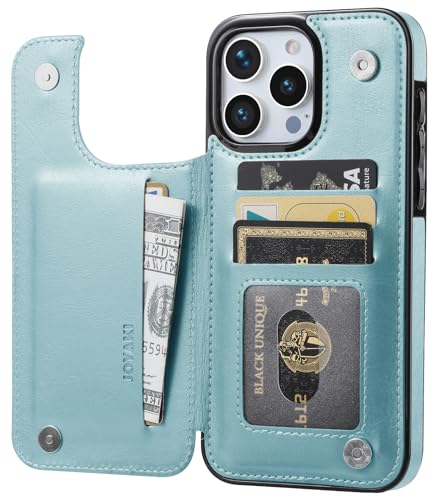 Wallet Case Compated with iPhone 15 pro max 6.7", Slim Protective case with Card Holder,Premium PU Leather Kickstand Card Slots Case with Double Magnetic Clasp-Ice Blue - color: Ice Blue