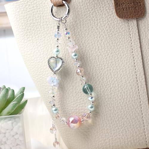 Beaded Phone Wrist Strap, Crystal Key chain Wristlet, Cute Purse Bag Charms - style: Style4