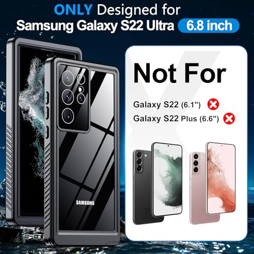 xiwxi for Samsung Galaxy S22 Ultra Case Waterproof,[IPX8 Underwater Case][Full Body Shockproof & Military Dropproof] Clear Sound Quality Built-in Screen Protector for Samsung S22 Ultra 6.8 inch-Black - size: For Samsung S22 Ultra-6.8"