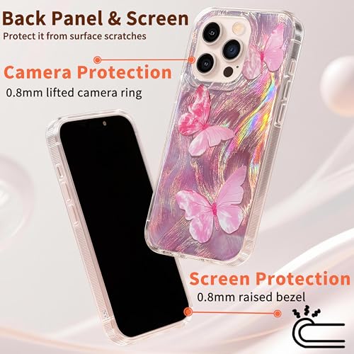 Compatible with iPhone 12&12Pro Case,with [Shockproof Protective][Camera Protection] Cute Butterfly Aesthetic Phone Cover Anti-Yellowing Soft Slim Cover for Women Girl-Pink - color: Pink Butterfly, size: iPhone 12/12 Pro
