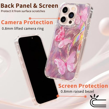 Compatible with iPhone 12&12Pro Case,with [Shockproof Protective][Camera Protection] Cute Butterfly Aesthetic Phone Cover Anti-Yellowing Soft Slim Cover for Women Girl-Pink - color: Pink Butterfly, size: iPhone 12/12 Pro