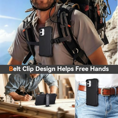 for iPhone 17 Case with Belt Clip Holster & Kickstand, Black | Military Grade Drop Protective, 4 in 1 Heavy Duty Shock-Absorbing Rugged Case for iPhone 17 6.3" - color: Black