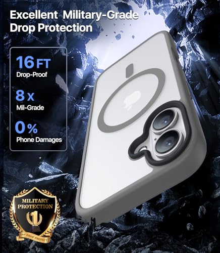 CAHEJILU Magnetic for iPhone 16 Case,[Compatible with MagSafe][Military Grade Drop Protection] Anti-Fingerprint Translucent Matte Shockproof Protective Case for iPhone 16 Phone Case 6.1",Gray - color: Gray