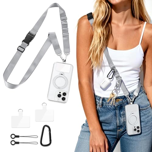 Multifunctional Phone Lanyard Adjustable Anti-Theft Crossbody Phone Strap - color: Grey