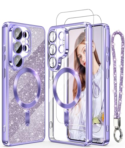 Plated Gold Magnetic Case for Samsung Galaxy S26 Ultra-Light Purple | Slim Soft Crystal Clear TPU Phone Cover With [Screen Protector&Camera Lens Protector][Glitter Card&Wrist Strap] for S26 Ultra - color: Electroplating Clear TPU-Light Purple