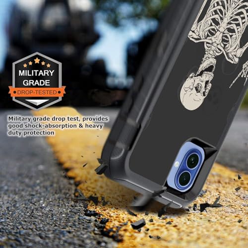 for iPhone 17 Case with Screen Protector Rock and Roll Skeleton Cool Design, Full Body Rugged Heavy Duty Shockproof Protective Phone Case for iPhone 17, Gothic Skull - color: Gray Black