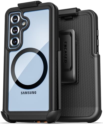 Encased Waterproof Case for Samsung Galaxy S25 Plus with Belt Clip - Full Body Protective Cover with Built-in Screen Protector & Holster (Clear/Black) - size: S25 Plus