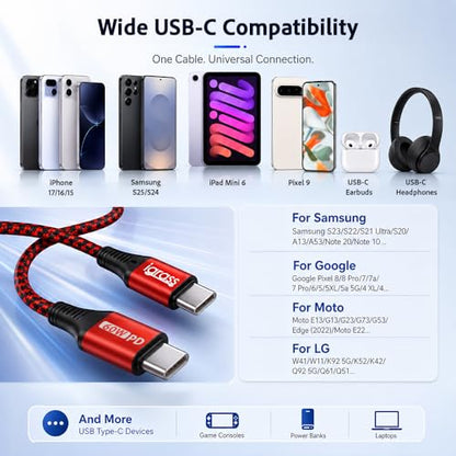 igrass USB-C to USB-C Cable, Type-C 60W Fast Charging Cable (10 FT, 5Pack) for iPhone 17 Series, iPad mini 6 and More