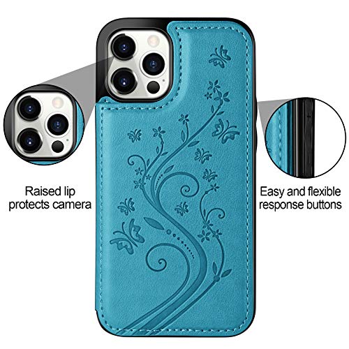 HianDier Wallet Case Compatible with iPhone 13 Pro MAX Case 5G 6.7-inch Slim Protective with Credit Card Slot Holder Flip Folio Soft PU Leather Magnetic Closure Cover, Butterfly Blue - color: Butterfly Blue