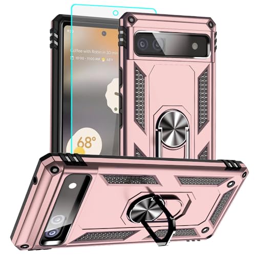 for Pixel 6a Case, Google Pixel 6A Phone Case with HD Screen Protector, [Military Grade 16ft. Drop Tested] Ring Shockproof Protective Phone Case for Google Pixel 6a,Rose Gold - color: Rose Gold, size: Google Pixel 6a Case